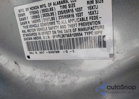 2006 Honda Odyssey Ex-L z USA, uszkodzony, nr VIN 5FNRL38756B109954